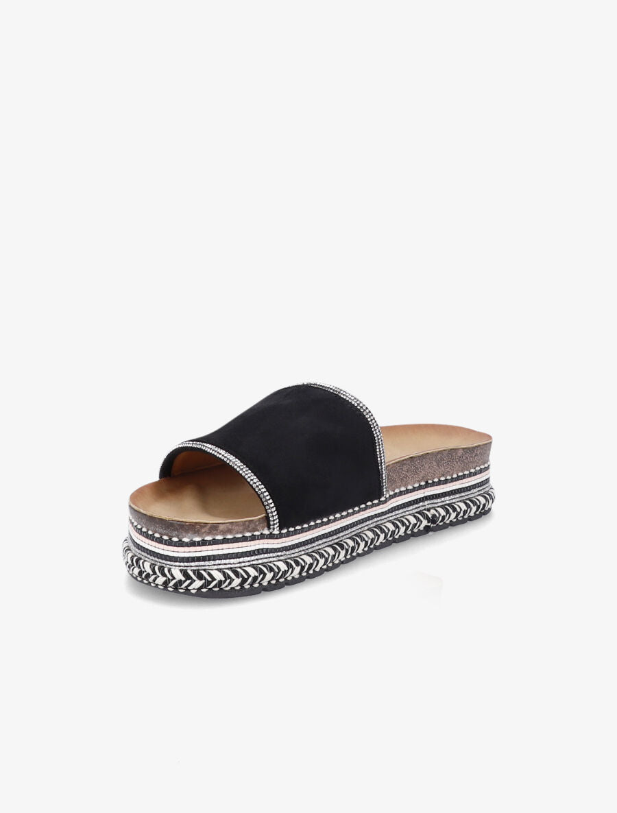 Claquettes à strass et semelle stylisée - Noir - 3