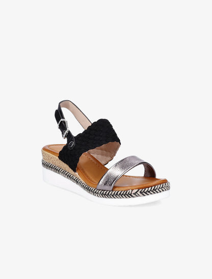 Sandales compensées à bride style osier et irisé - Noir - 2