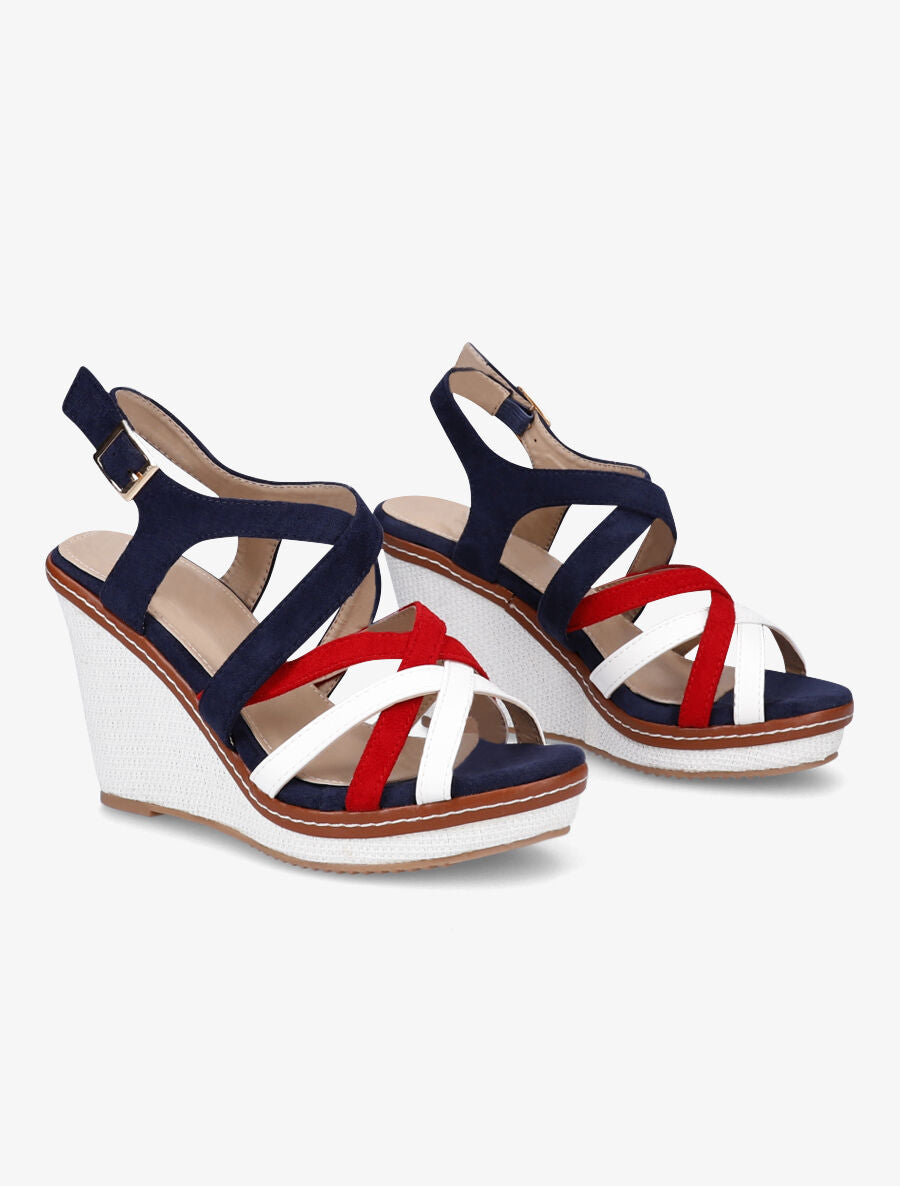 Sandales compensées à brides entrelacées - Marine - 4