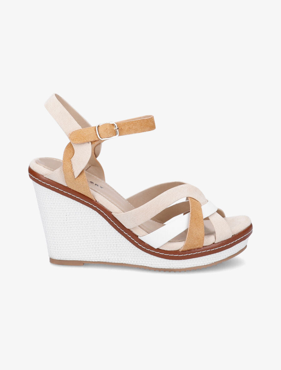 Sandales compensées à semelle style osier - Beige - 1