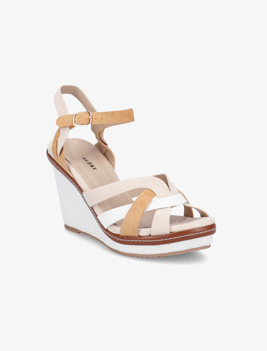Sandales compensées à semelle style osier - Beige - 2