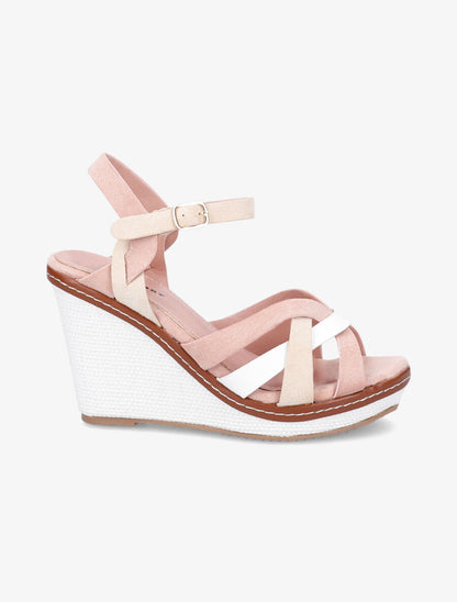 Sandales compensées à semelle style osier - Rose - 1