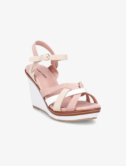 Sandales compensées à semelle style osier - Rose - 2