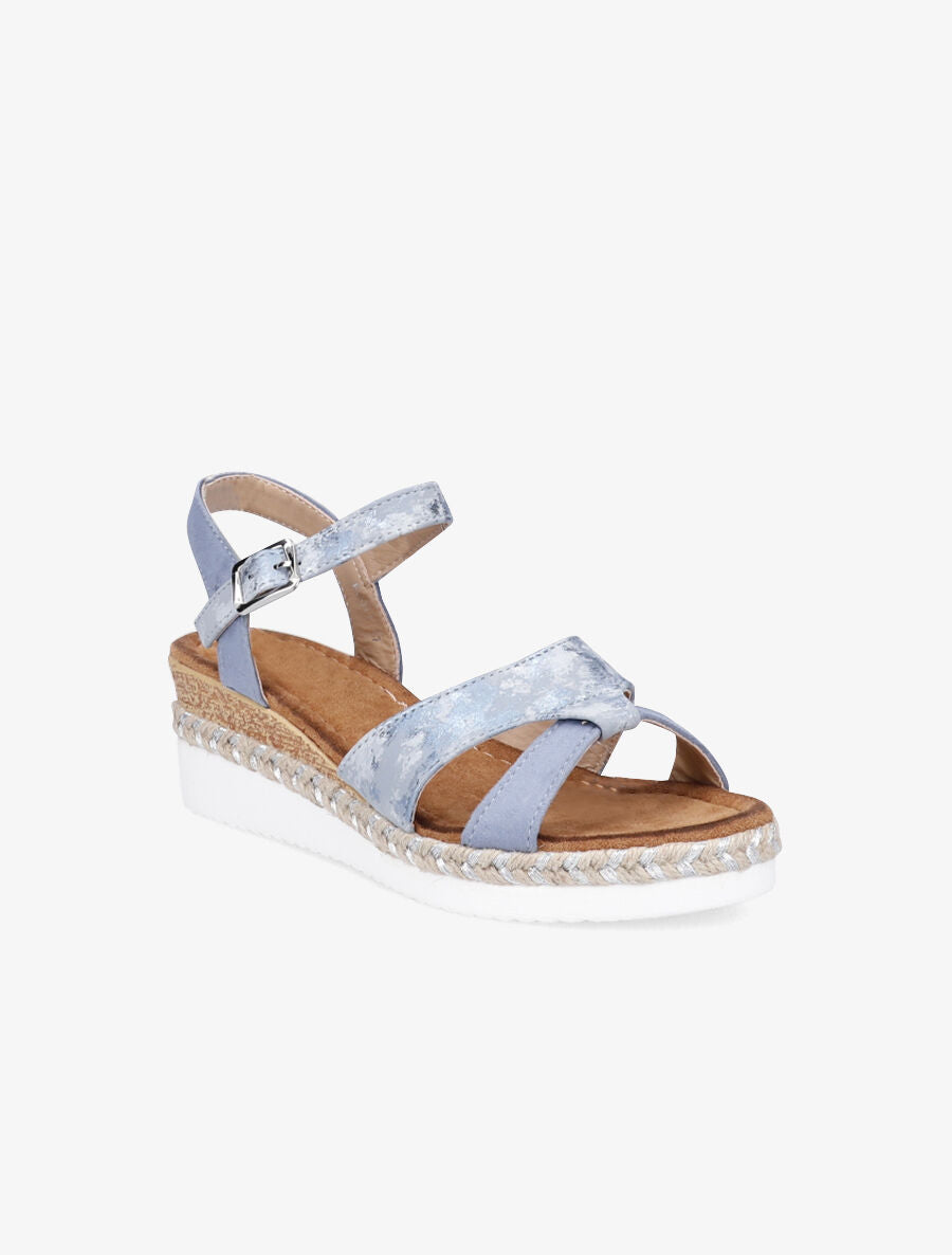 Sandales compensées à bride effet python irisé - Bleu - 2