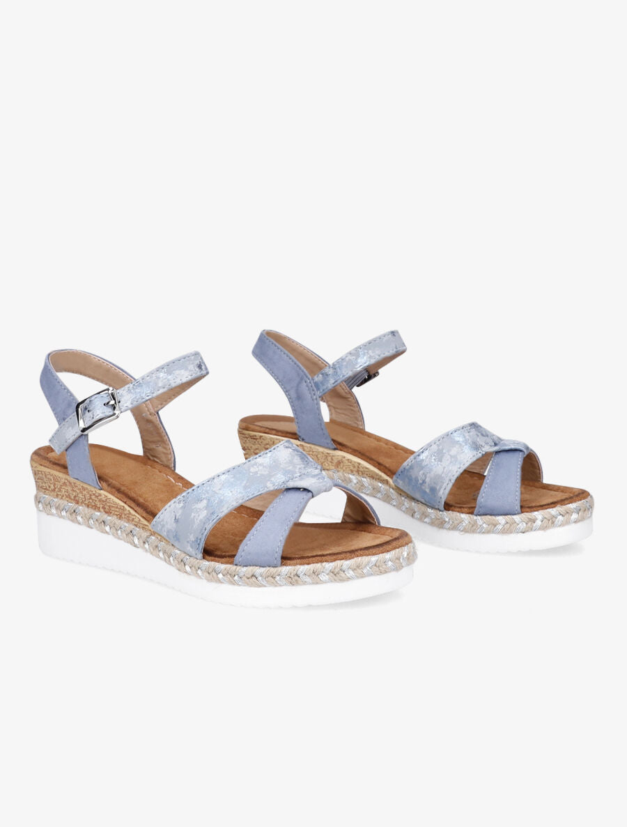 Sandales compensées à bride effet python irisé - Bleu - 4