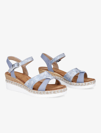 Sandales compensées à bride effet python irisé - Bleu - 4