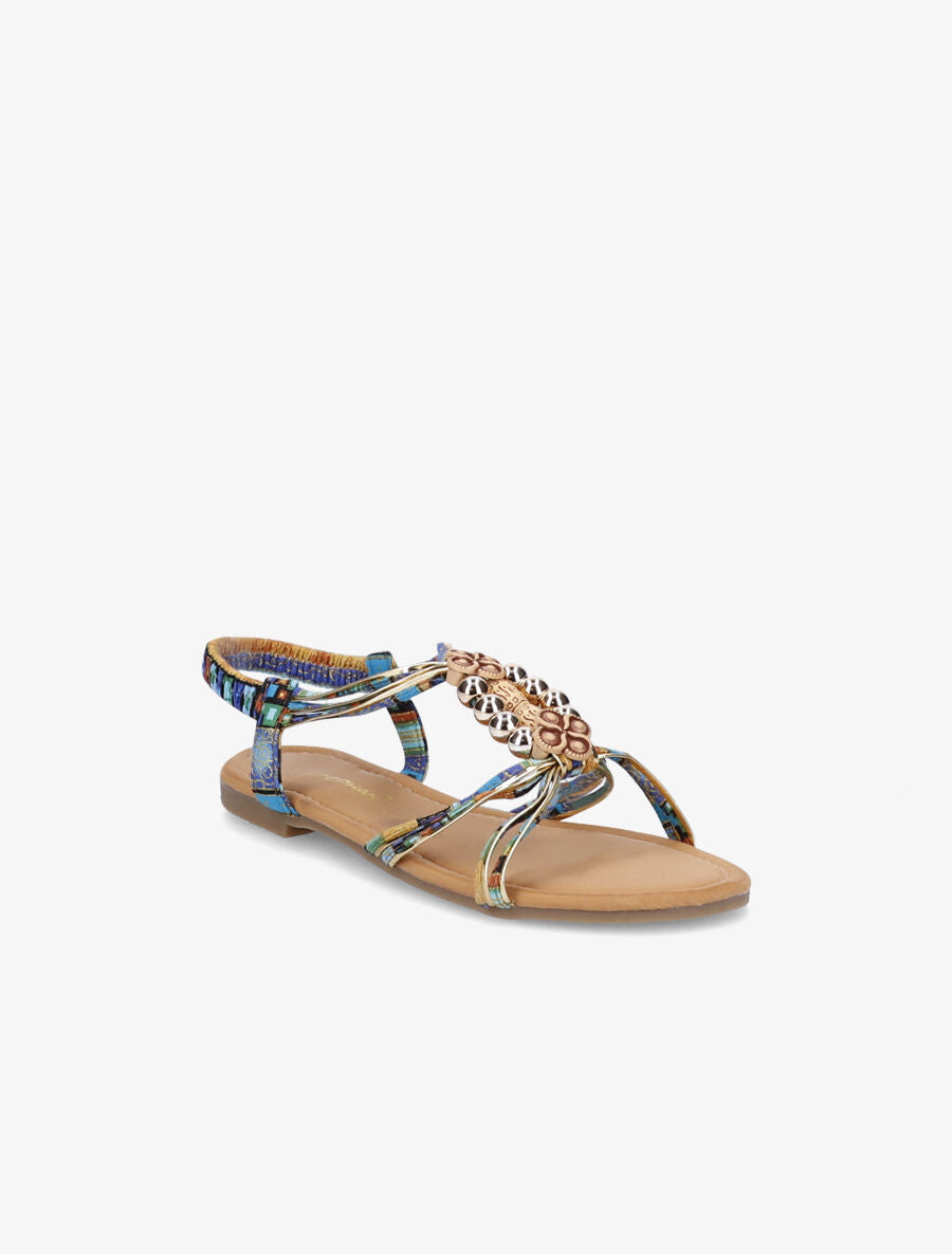 Nu-pieds imprimés à empiècements en bois - Bleu - 1