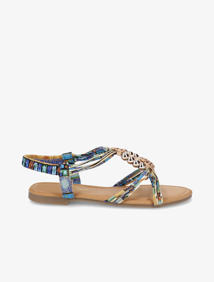 Nu-pieds imprimés à empiècements en bois - Bleu - 2