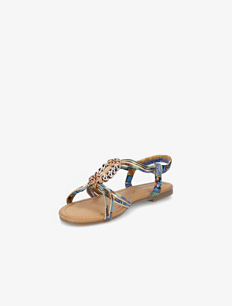 Nu-pieds imprimés à empiècements en bois - Bleu - 3