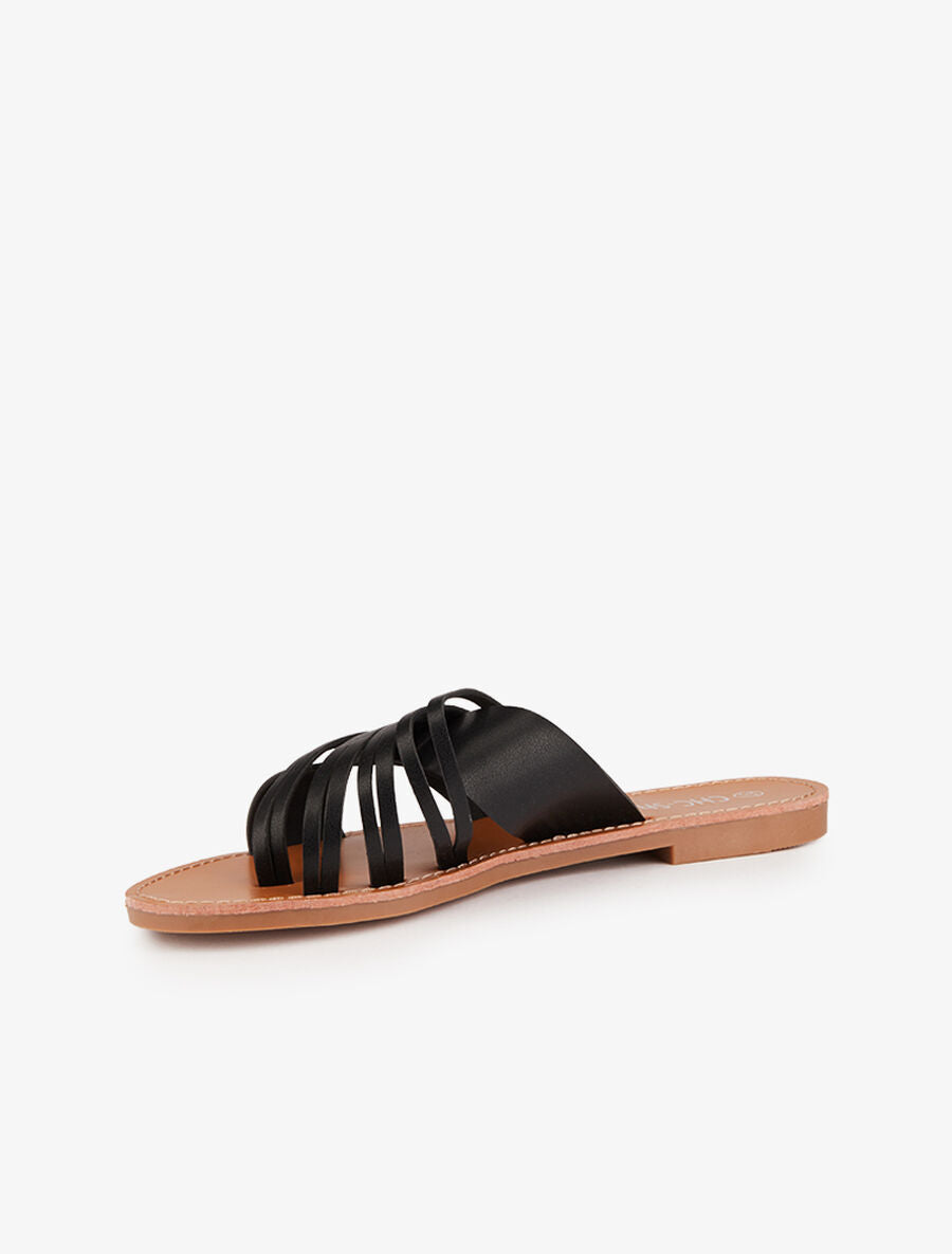 Claquettes à ganses croisées stylisées - Noir - 3