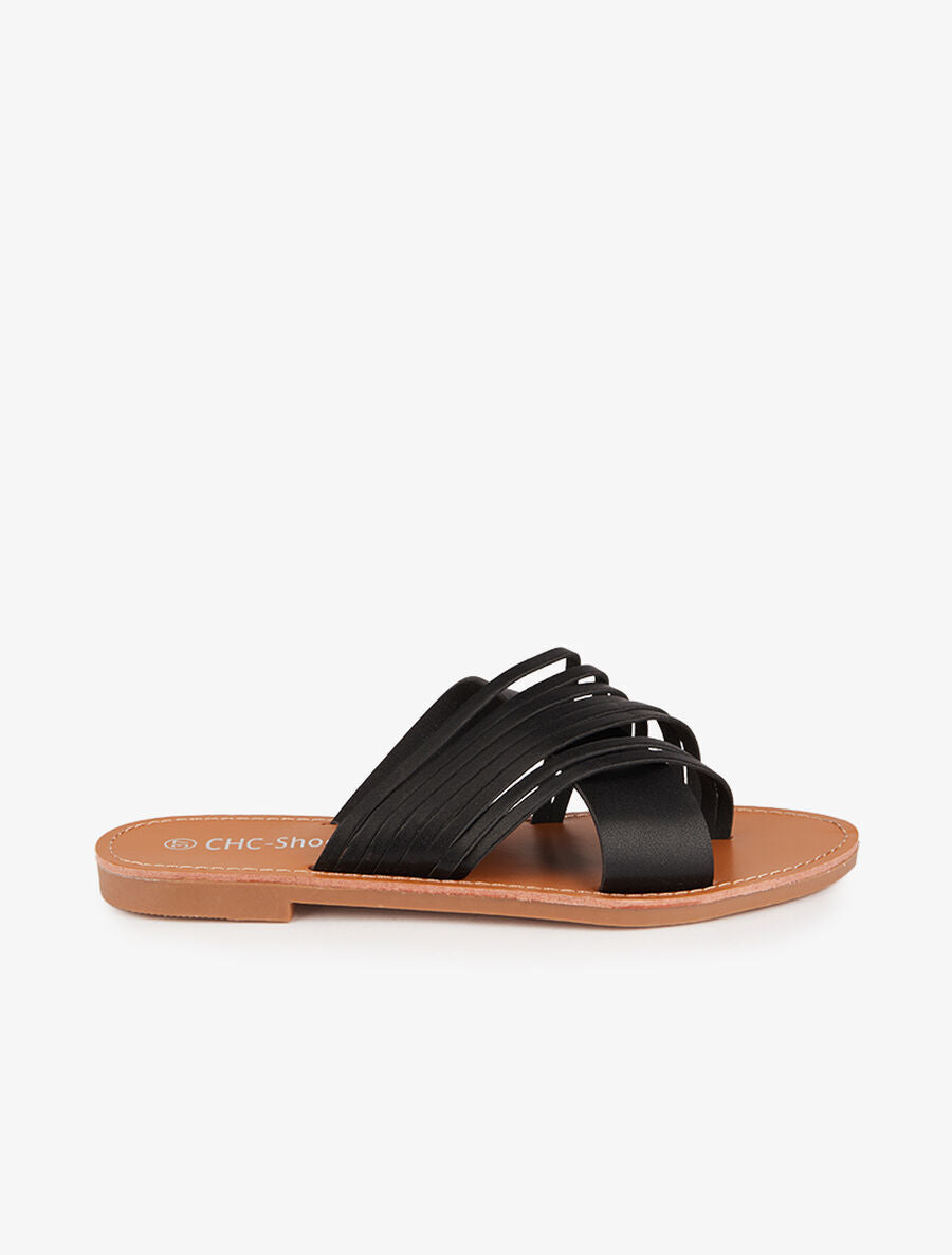 Claquettes à ganses croisées stylisées - Noir - 4