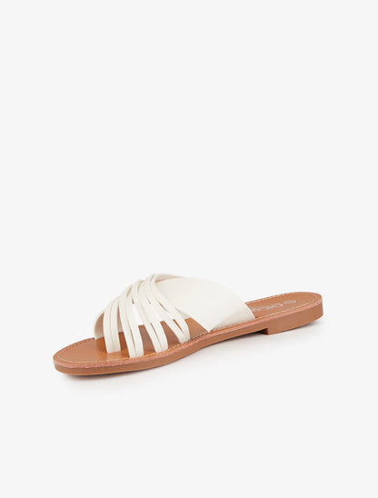 Claquettes à ganses croisées stylisées - Blanc - 3