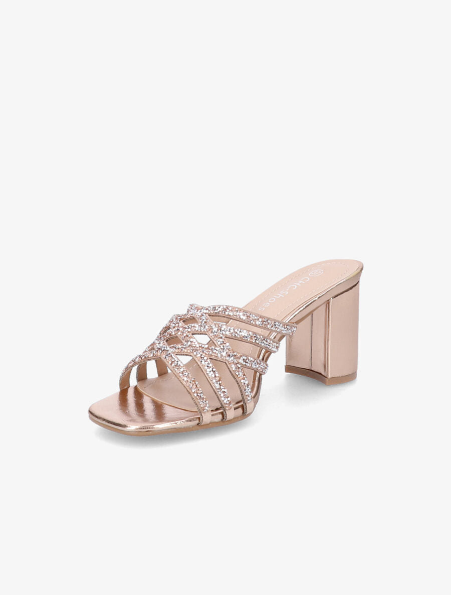Mules à brides croisées et strassées - Champagne - 3