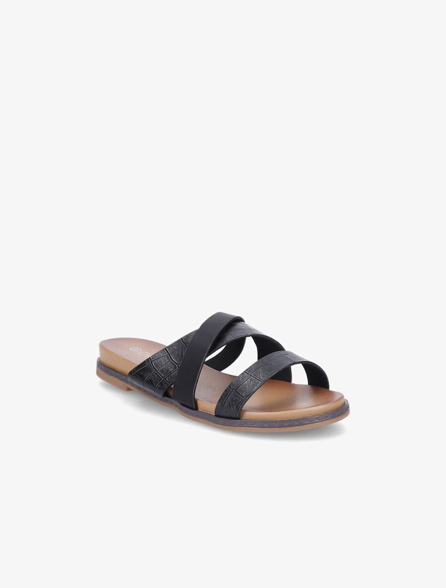 Mules croisées effet croco - Noir - 1
