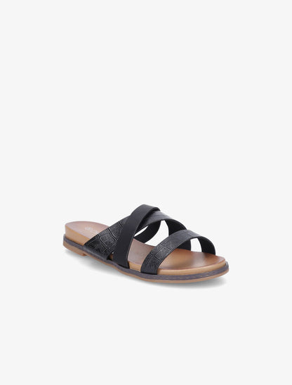 Mules croisées effet croco - Noir - 1