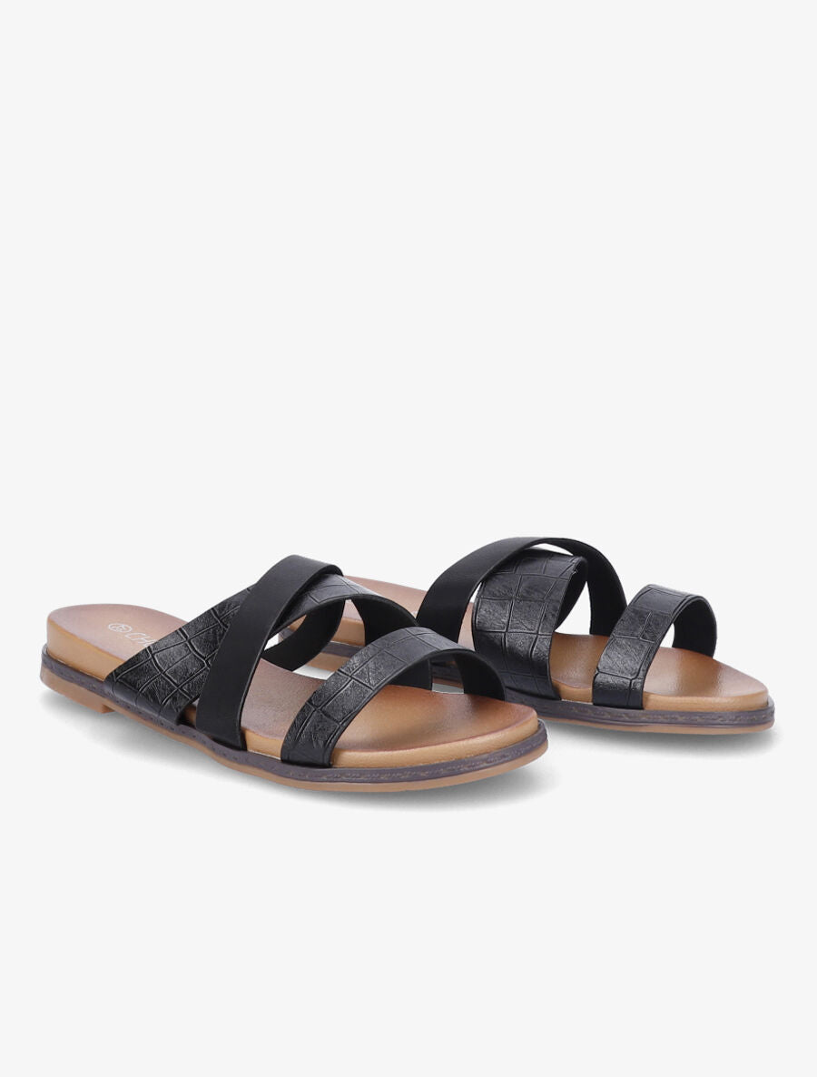 Mules croisées effet croco - Noir - 4