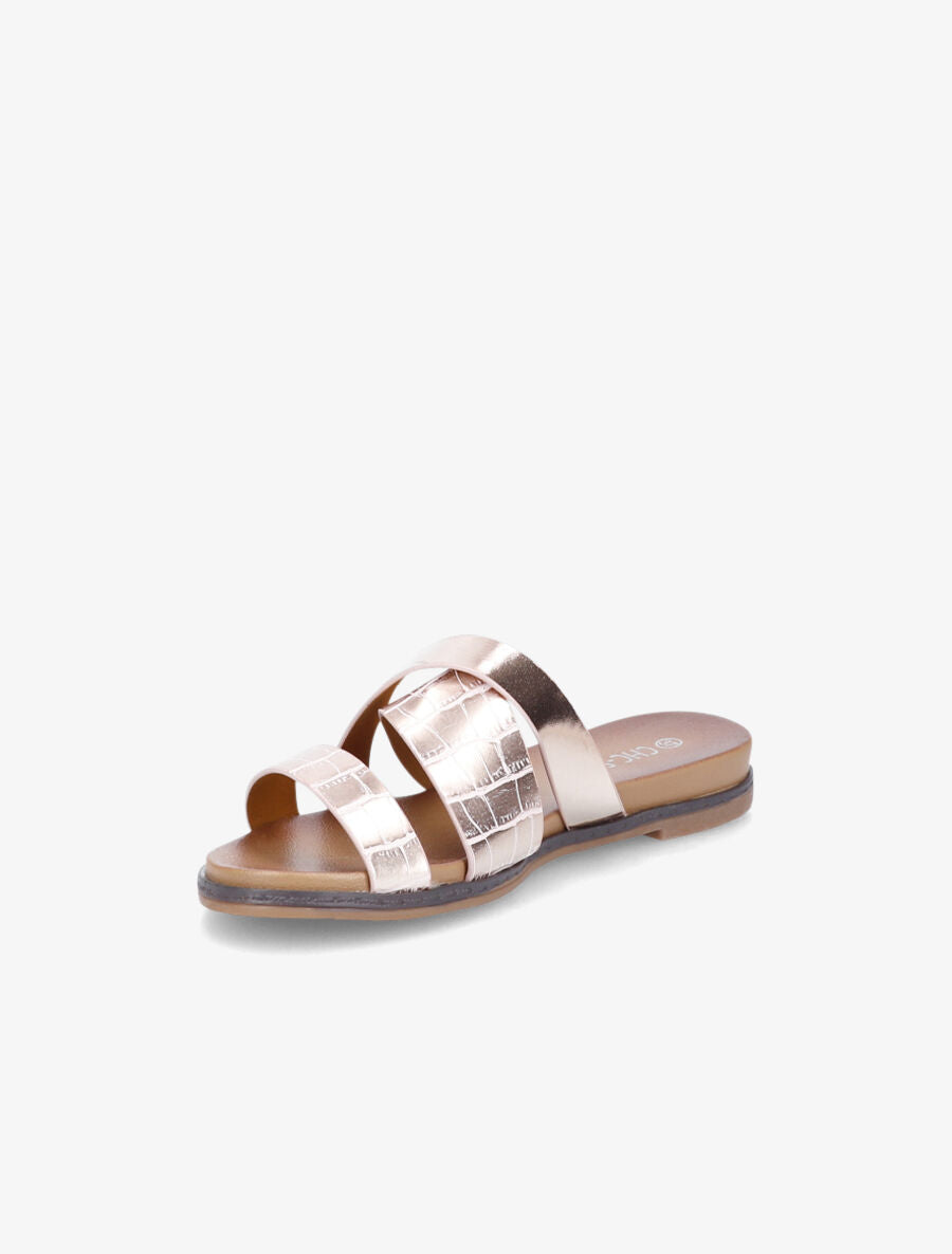 Mules croisées effet croco - Rose gold - 3
