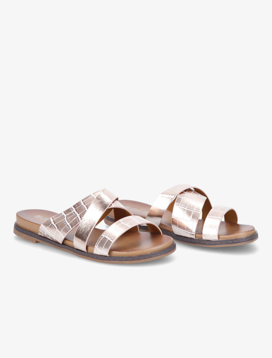 Mules croisées effet croco - Rose gold - 4