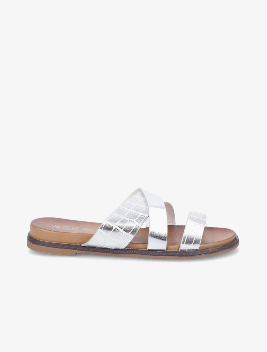 Mules croisées effet croco - Argent - 2