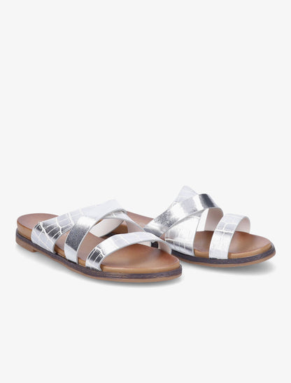 Mules croisées effet croco - Argent - 4
