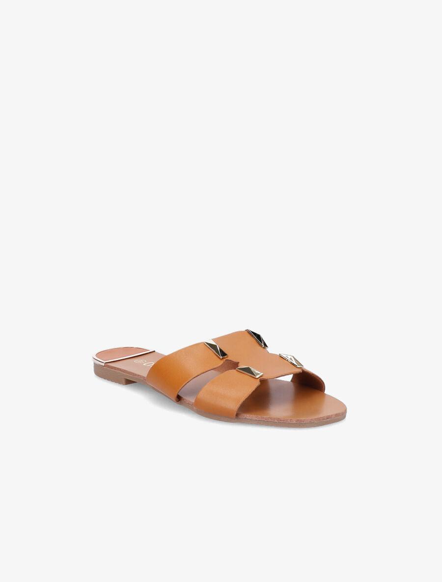 Claquettes à empiècement doré - Camel - 2