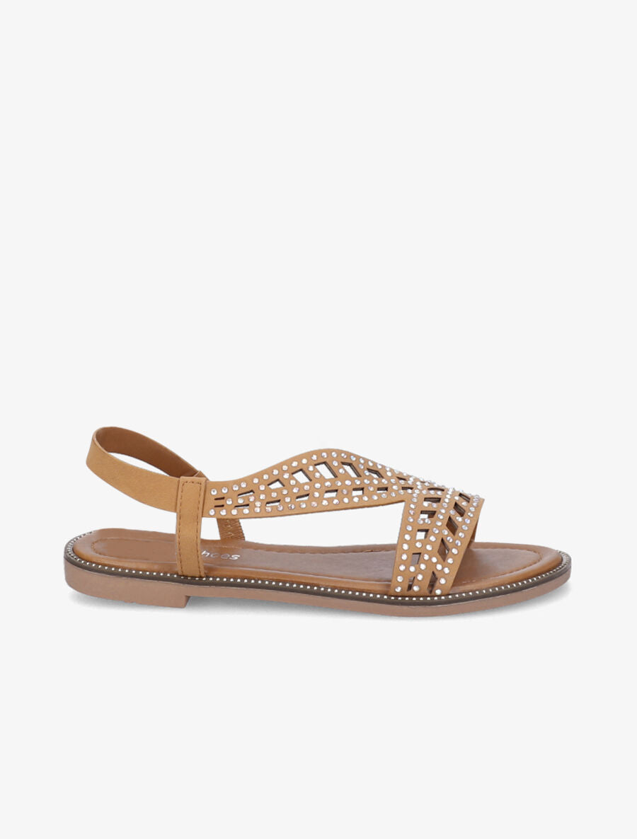 Nu-pieds à brides ornées de strass - Camel - 1