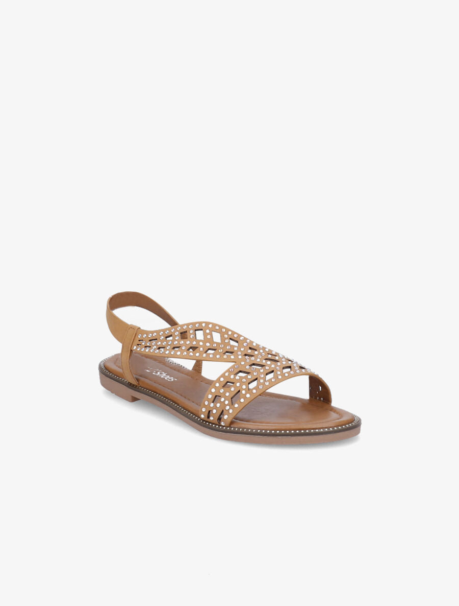 Nu-pieds à brides ornées de strass - Camel - 2