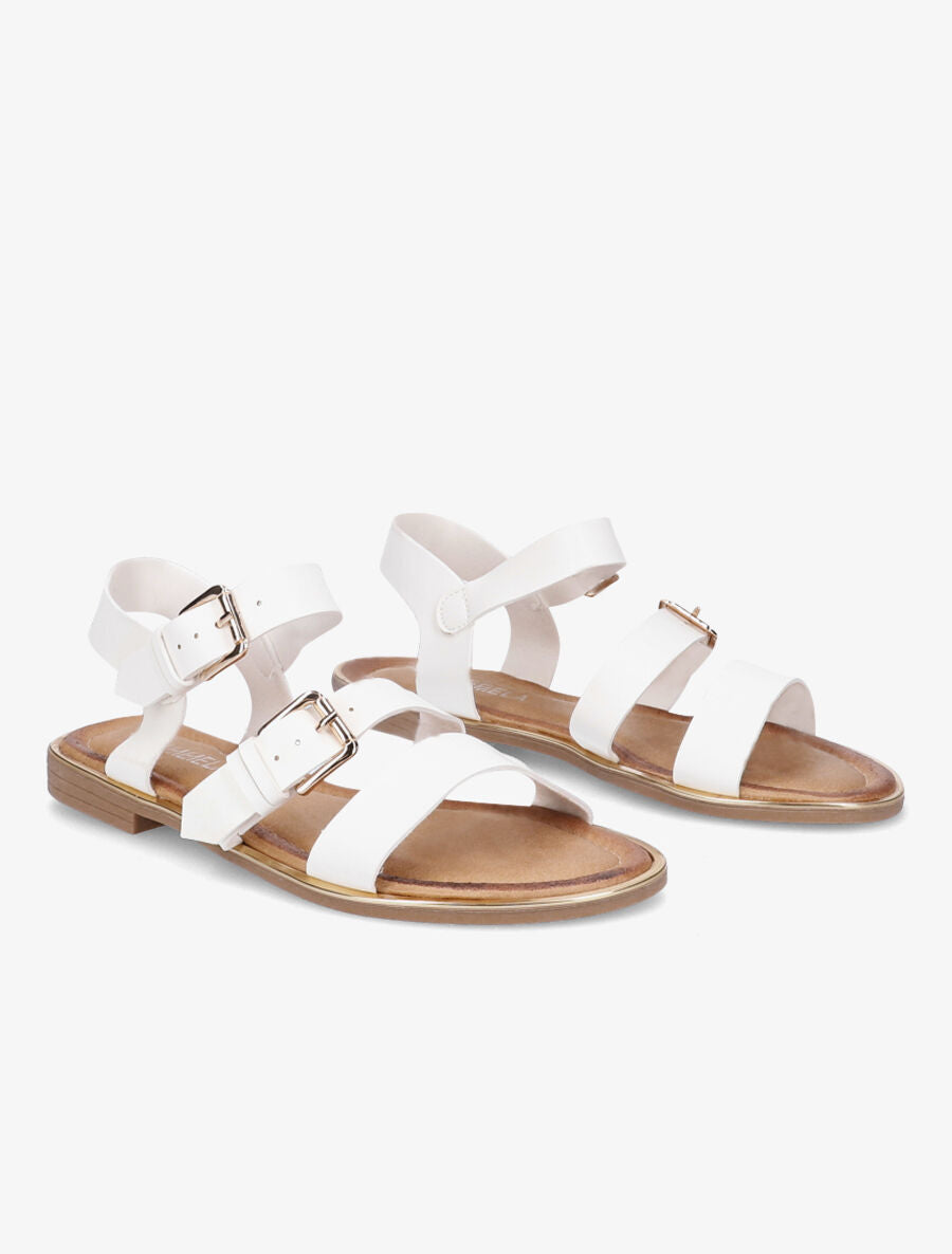 Nu-pieds à double brides en simili - Blanc - 4