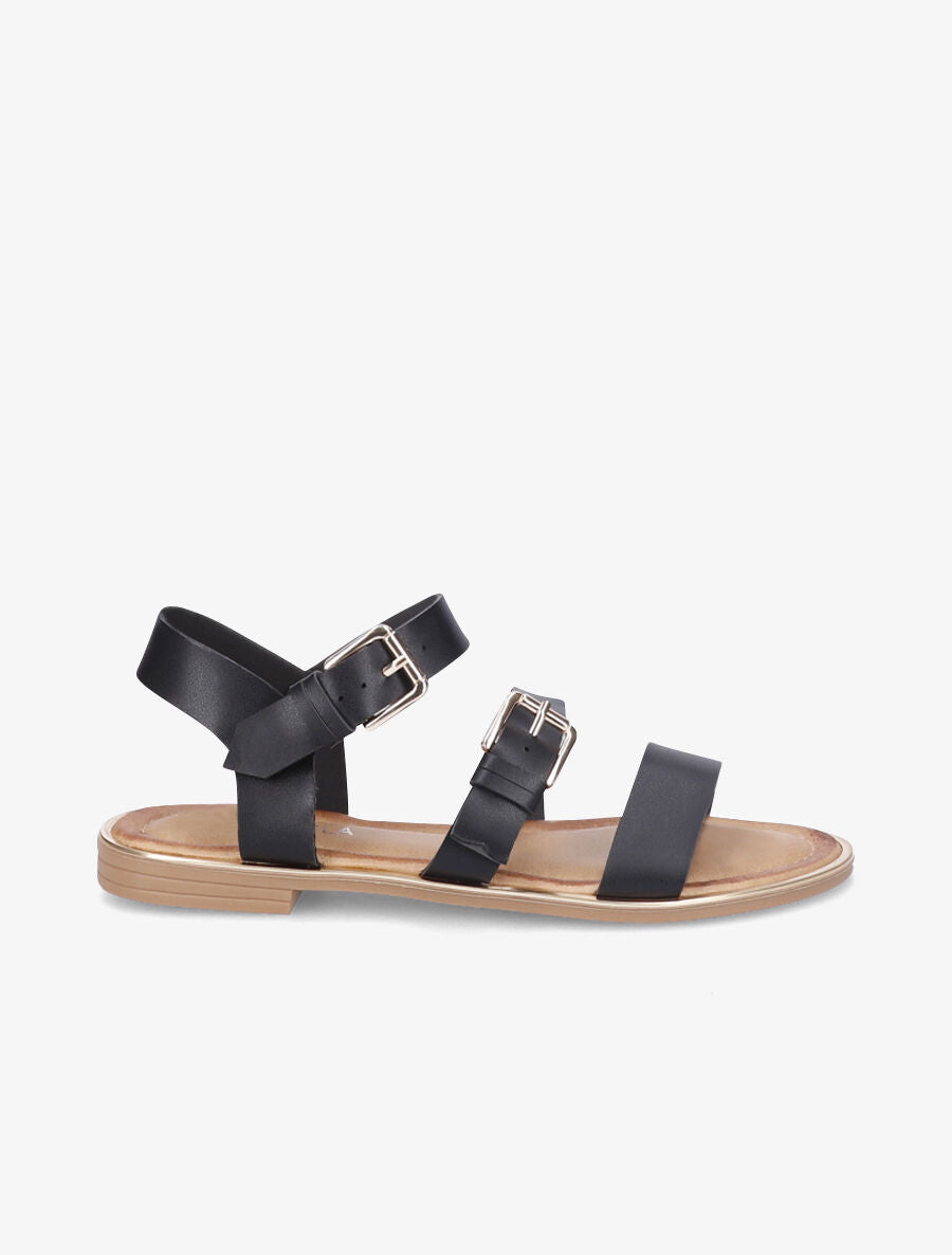 Nu-pieds à double brides en simili - Noir - 6