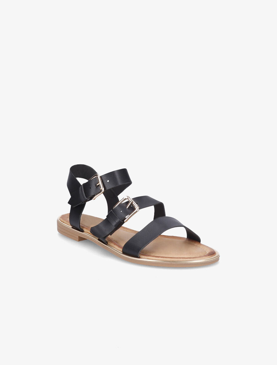 Nu-pieds à double brides en simili - Noir - 4