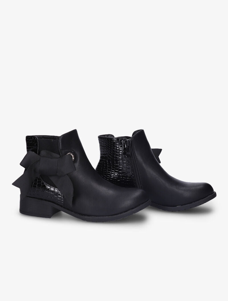 Bottines à contrefort vernis et croco - Noir - 5