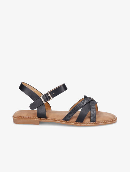 Nu-pieds à ganses texturées - Noir - 1