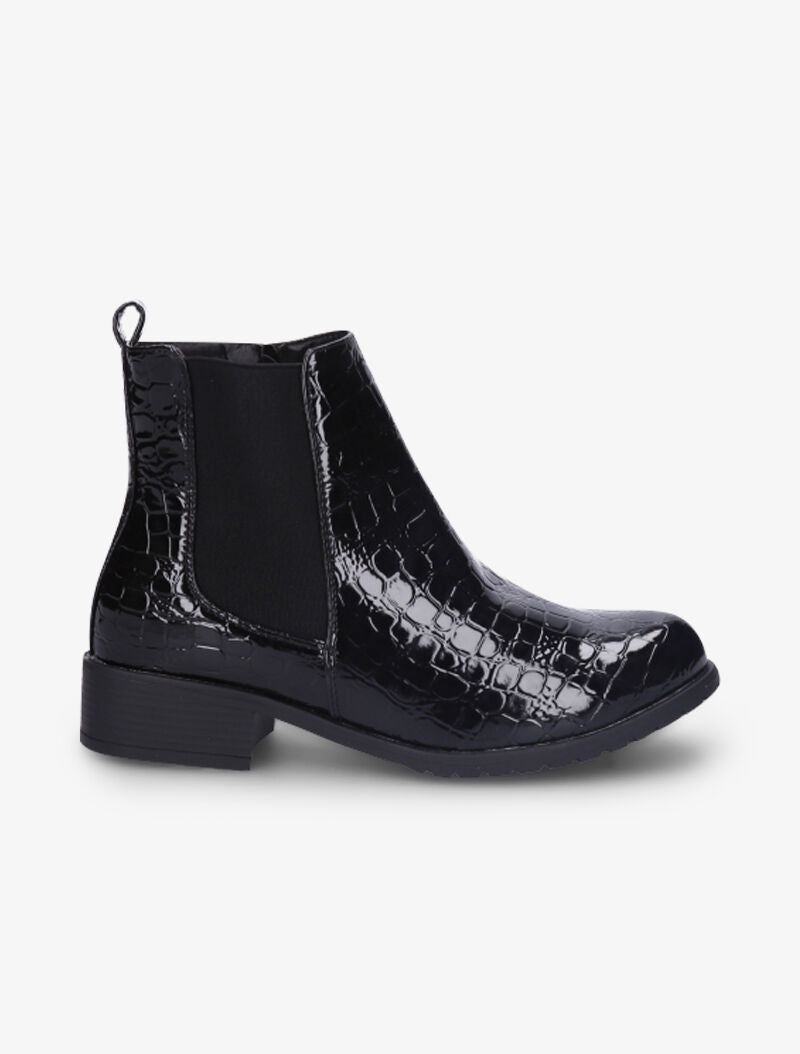 Bottines en simili vernies effet croco - Noir - 5