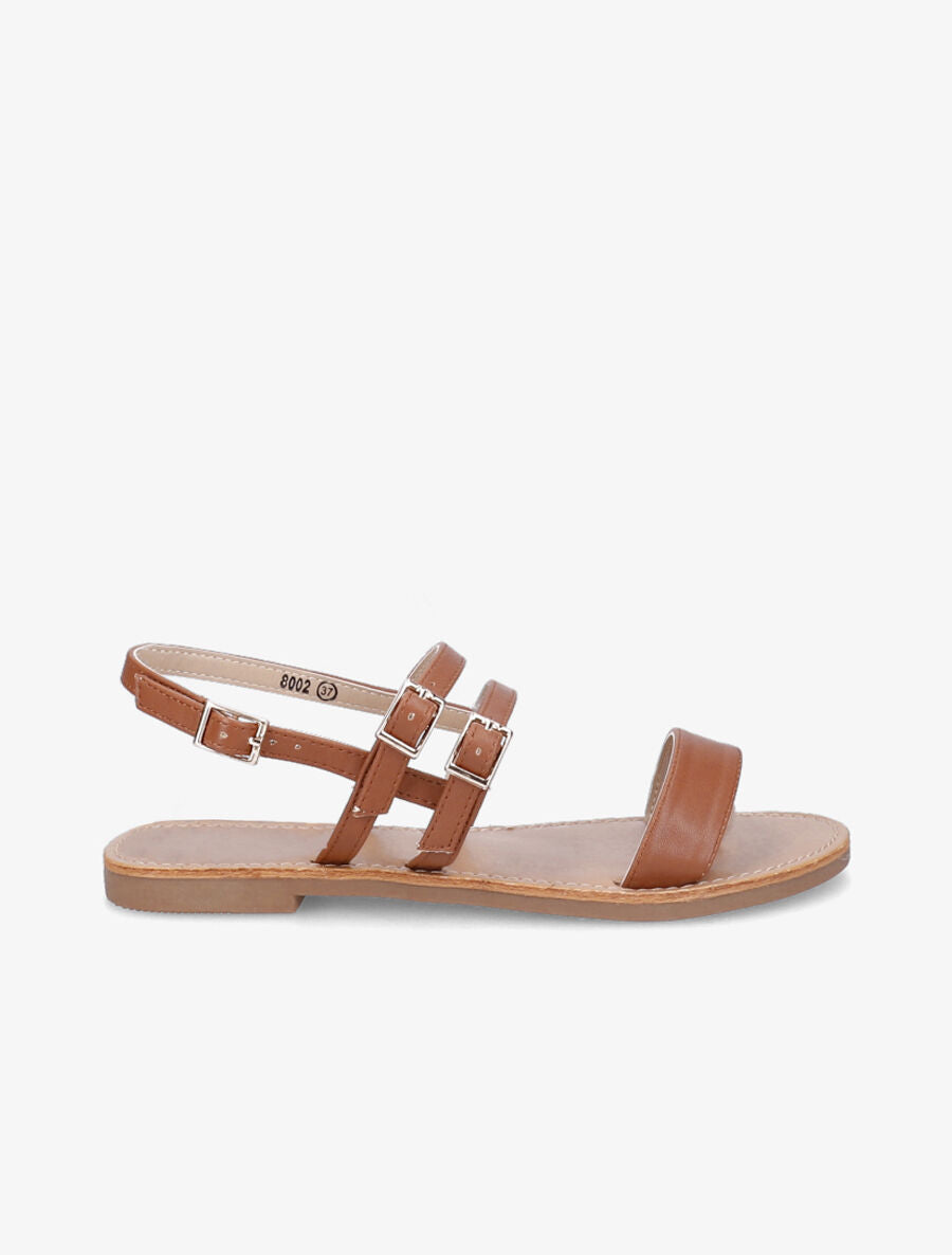 Nu-pieds en simili à triple brides - Camel - 2