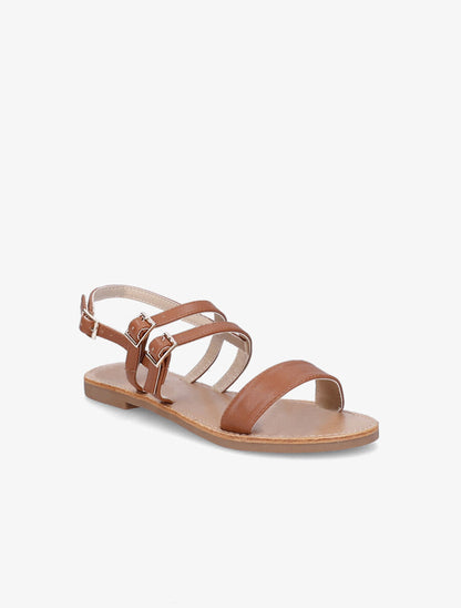 Nu-pieds en simili à triple brides - Camel - 3