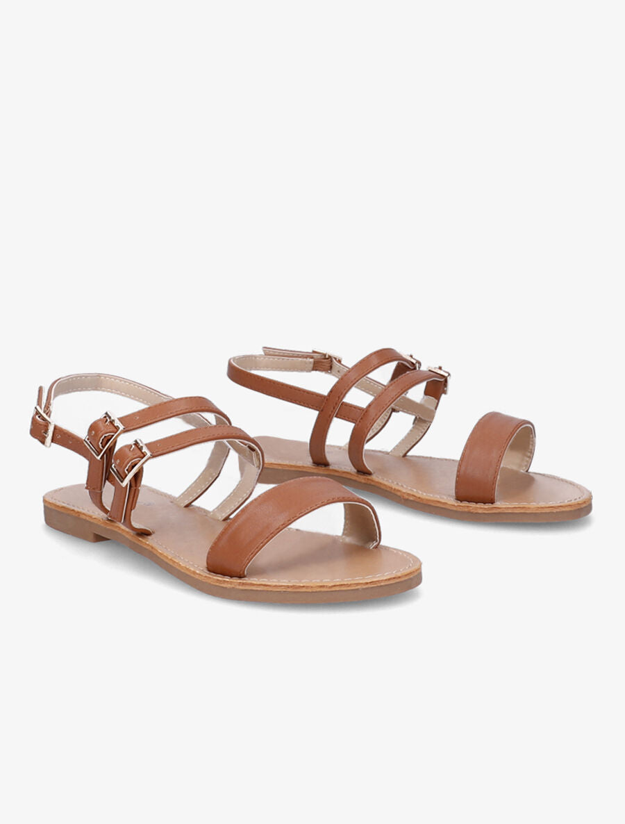 Nu-pieds en simili à triple brides - Camel - 5
