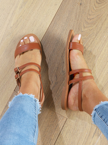 Nu-pieds en simili à triple brides - Camel - 1