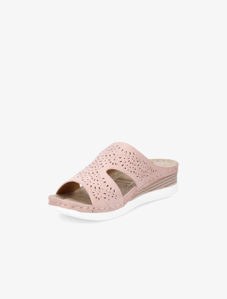 Mules à brides ajourées ornées de strass - Rose - 3