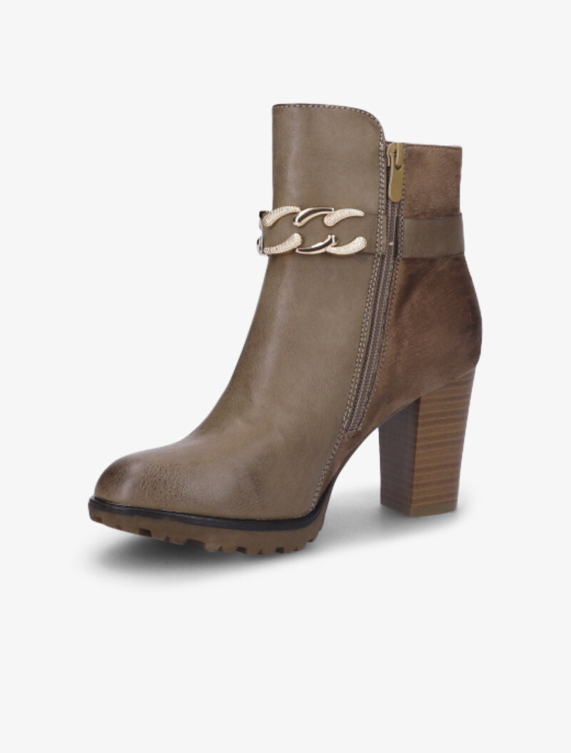 Bottines fourrées bi-matière à sangle à détail chaîne - Taupe - 3