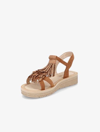Nu-pieds en suédine à franges et strass - Camel - 3