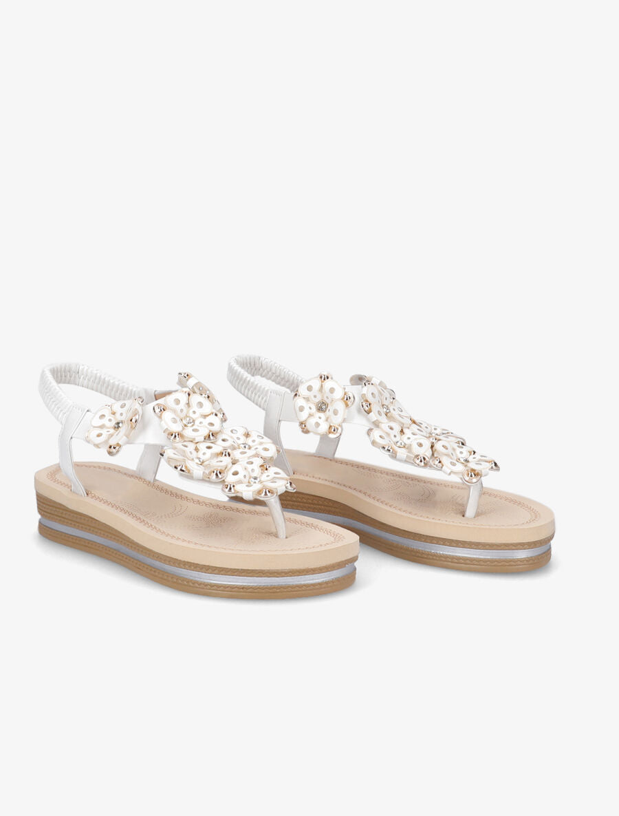 Nu-pieds à fleurs ornées de strass - Blanc - 4