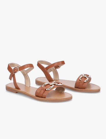Nu-pieds à boucle métallique doré - Camel - 4