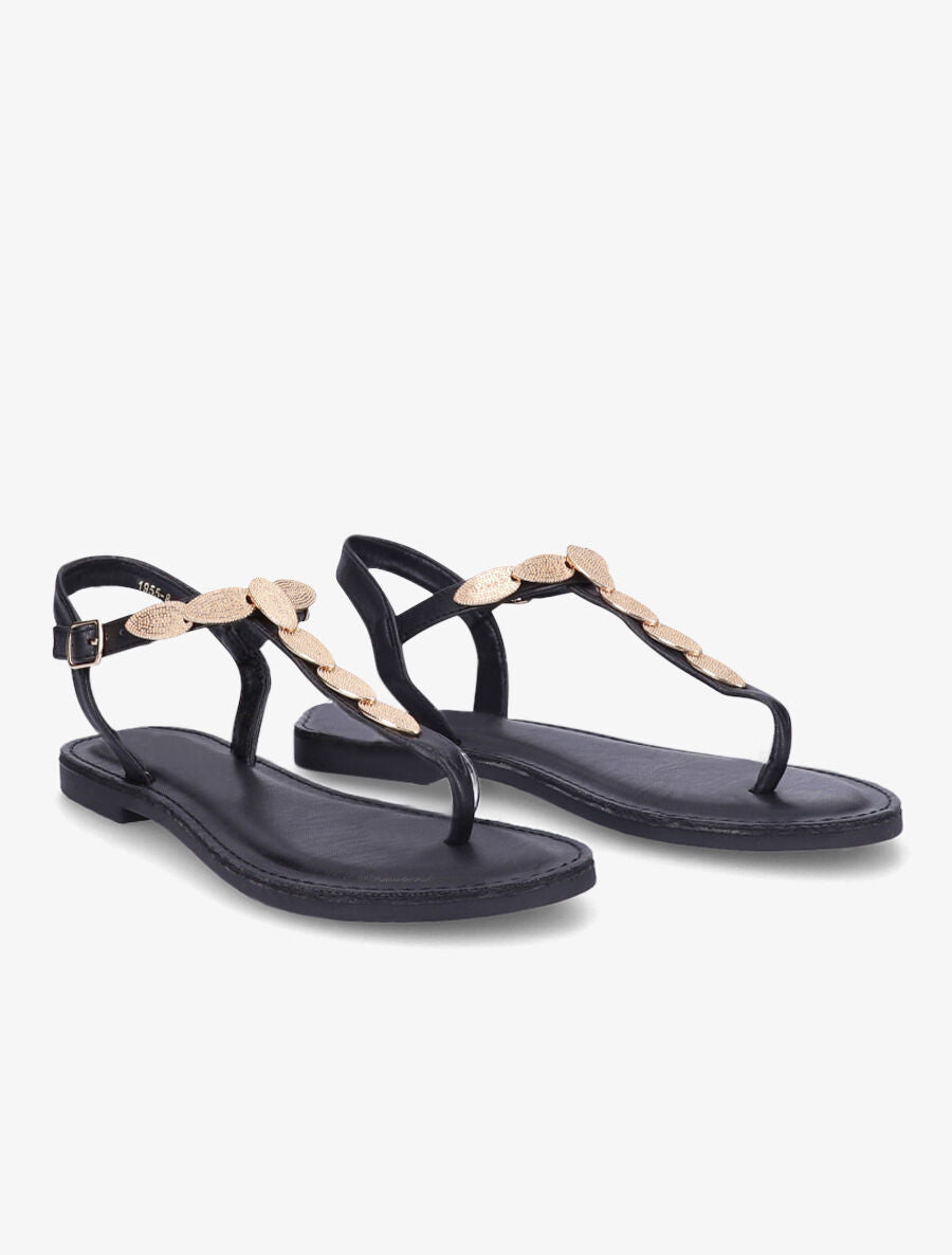 Nu-pieds à empiècements feuilles métalliques - Noir - 4