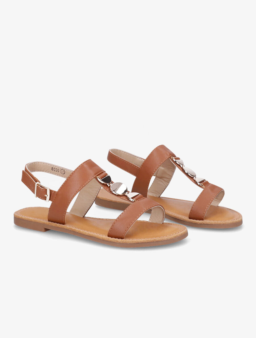 Nu-pieds bride à empiècement métallique - Camel - 4