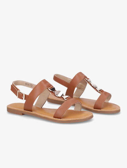Nu-pieds bride à empiècement métallique - Camel - 4