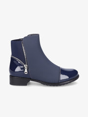 Bottines à bout vernis et zip décoratif - Marine - 1