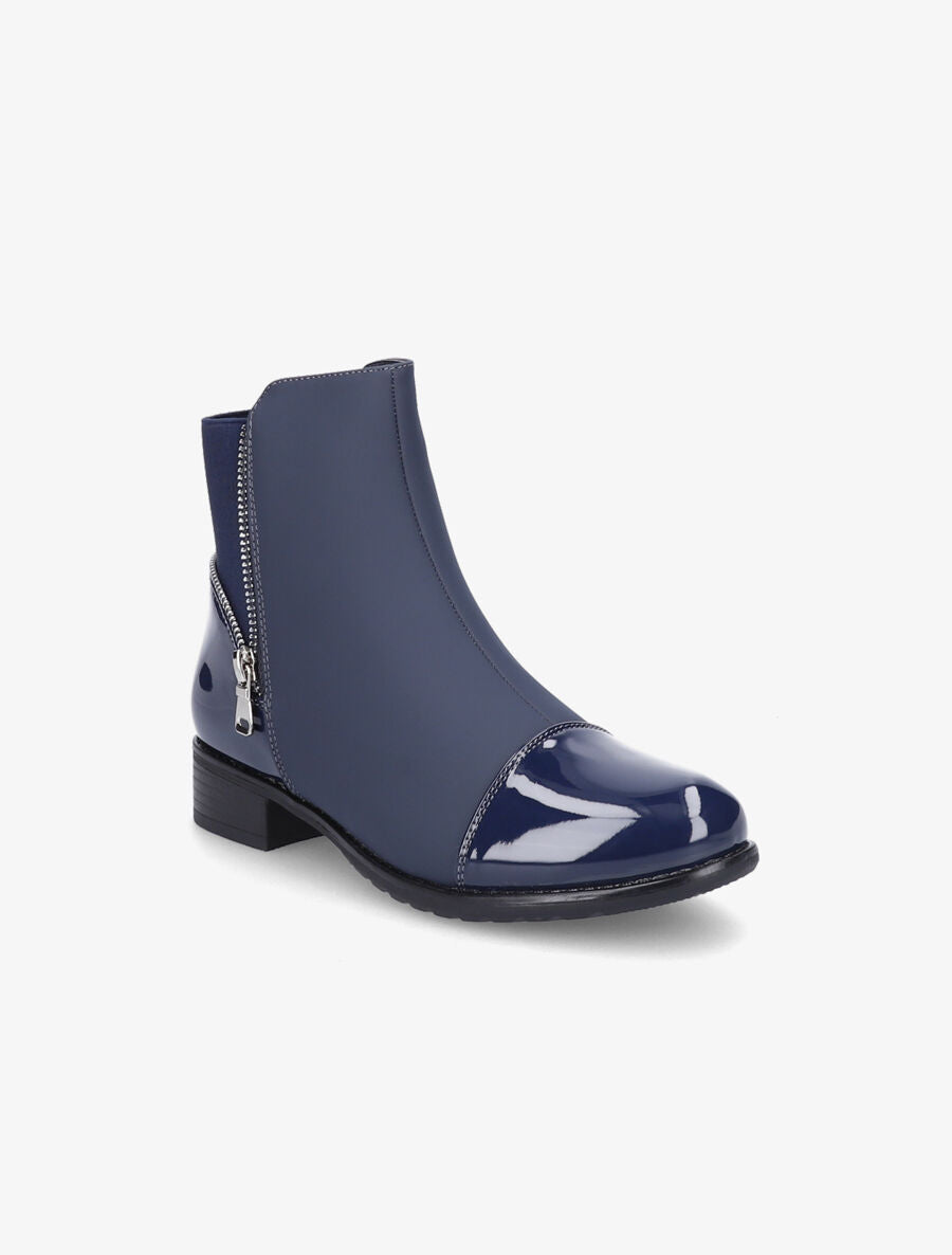 Bottines à bout vernis et zip décoratif - Marine - 2