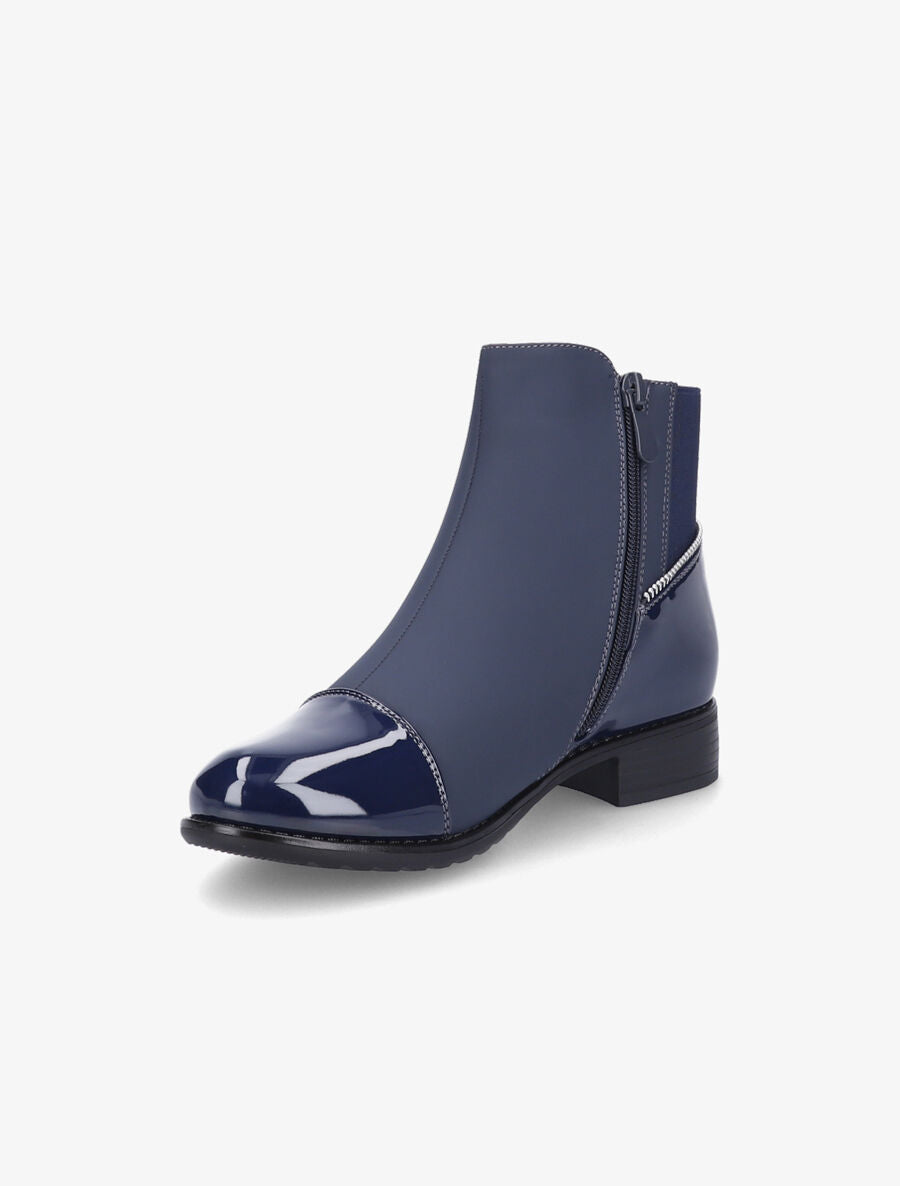 Bottines à bout vernis et zip décoratif - Marine - 3