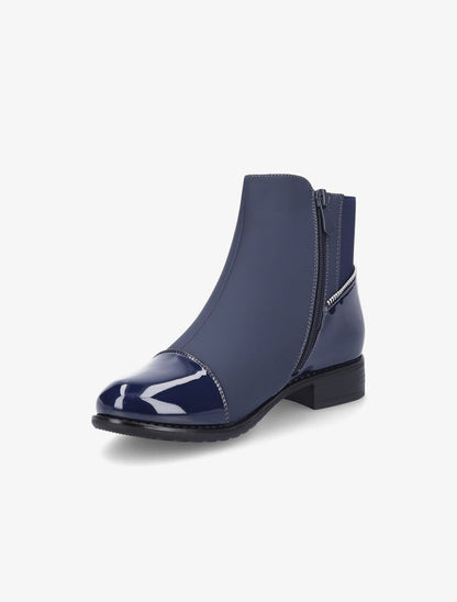 Bottines à bout vernis et zip décoratif - Marine - 3
