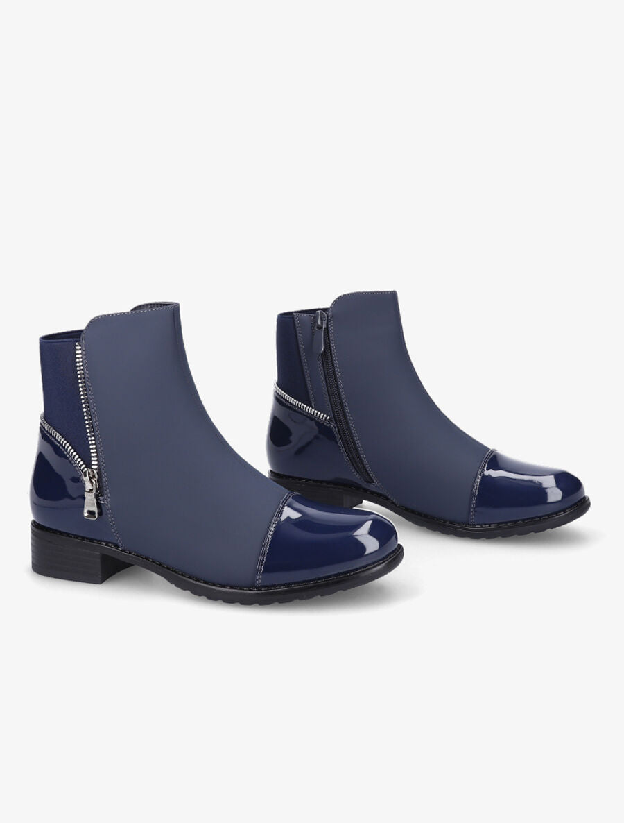 Bottines à bout vernis et zip décoratif - Marine - 4